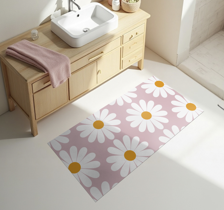 Daisy with a pink background bathroom vinyl carpet - TenStickers