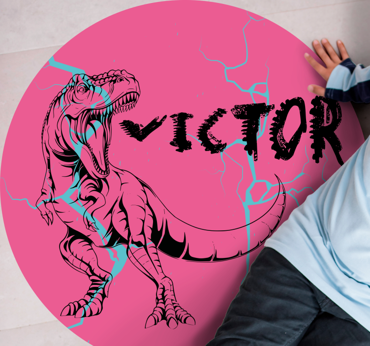Pink T-Rex with name kids vinyl carpet - TenStickers