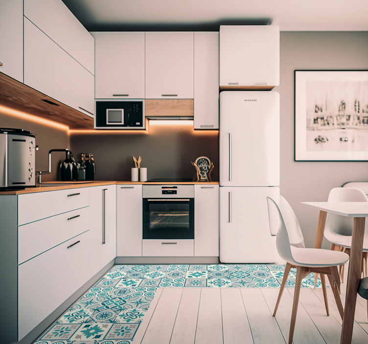 Eclectic turquoise vinyl kitchen mat - TenStickers