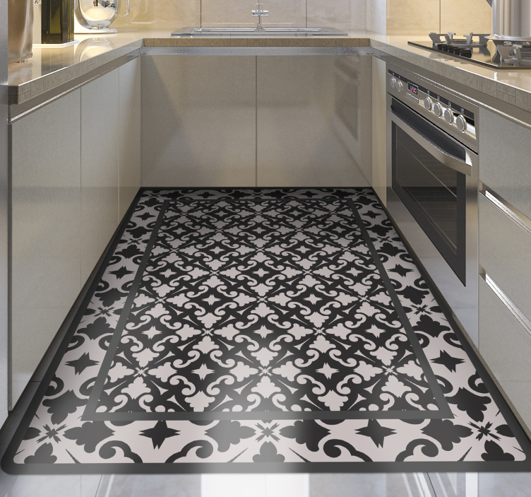 Elegant black pattern kitchen vinyl carpet - TenStickers