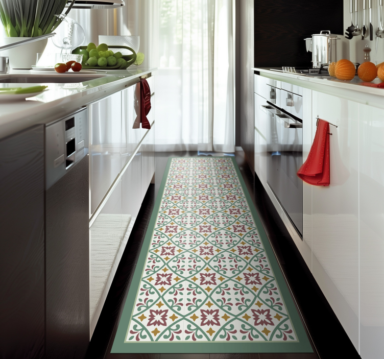 Elegant floral mosaic kitchen vinyl carpet - TenStickers
