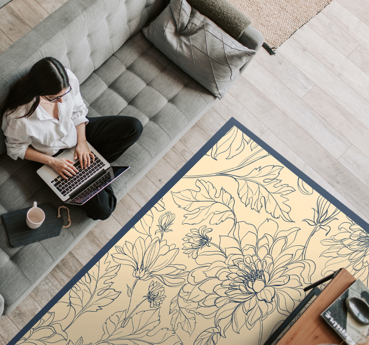 Elegant floral outline living room vinyl carpet - TenStickers