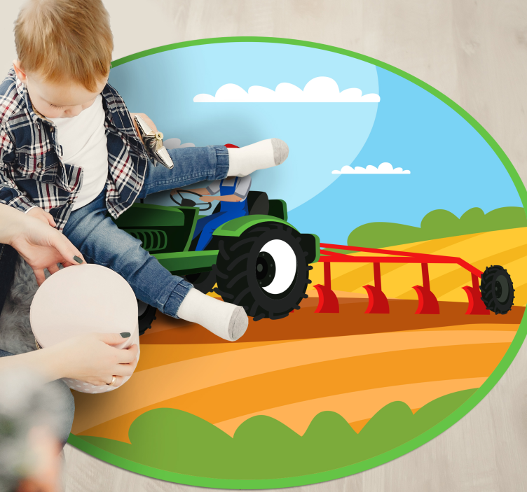 Farming Tractor Scene kids vinyl carpet - TenStickers