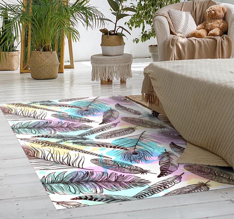Feather Motif floral vinyl carpet - TenStickers