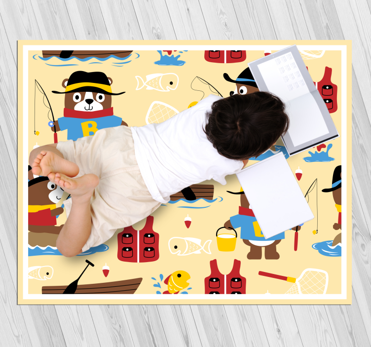 Fishing Bear Adventure kids vinyl carpet - TenStickers