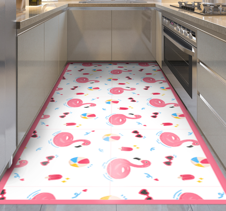 Flamingo summer design kitchen vinyl carpet - TenStickers