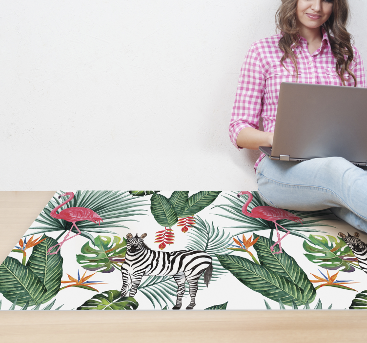 Flamingo & Zebra animal vinyl rug - TenStickers