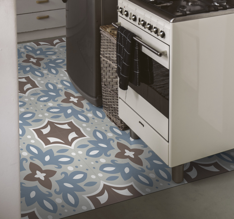 Floral blue pattern kitchen vinyl carpet - TenStickers