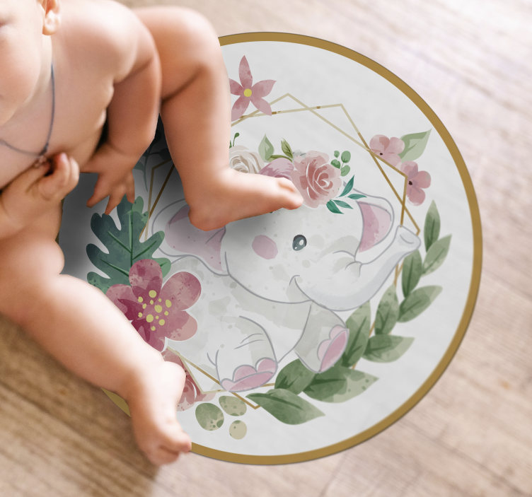 Floral Elephant Circular kids vinyl carpet - TenStickers