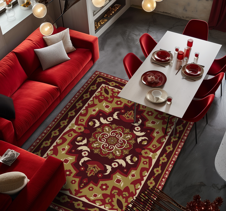 Floral geometric vintage design dining room vinyl carpet - TenStickers