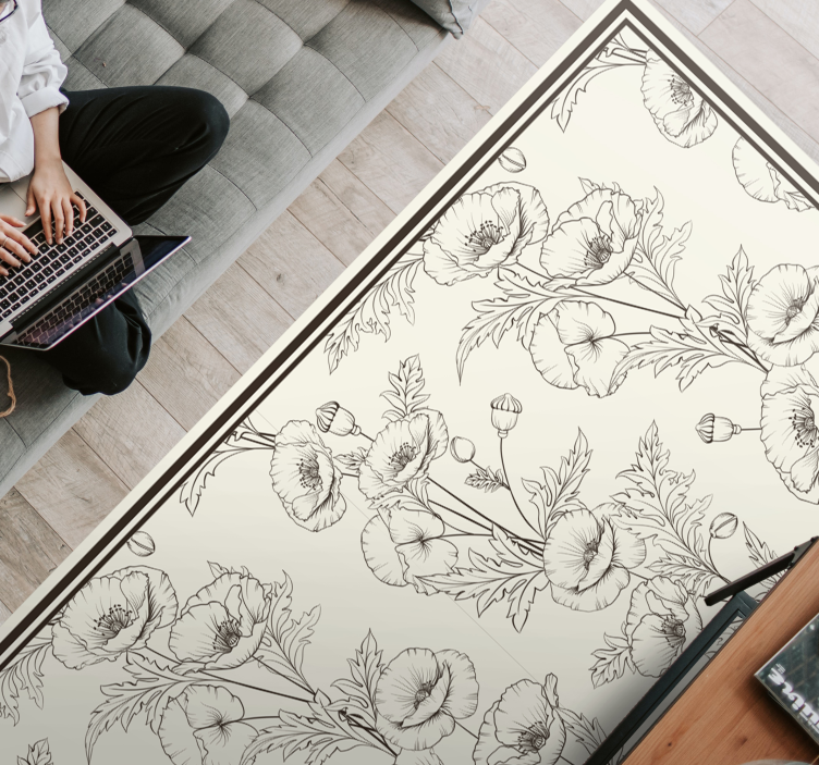 Floral outline pattern living room vinyl carpet - TenStickers