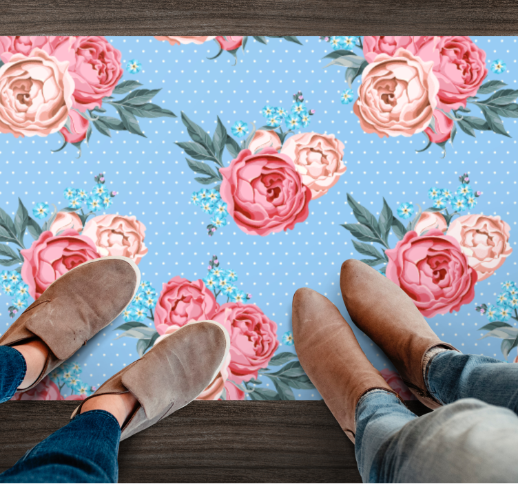 Floral Polka Dot Pattern blue vinyl carpet - TenStickers