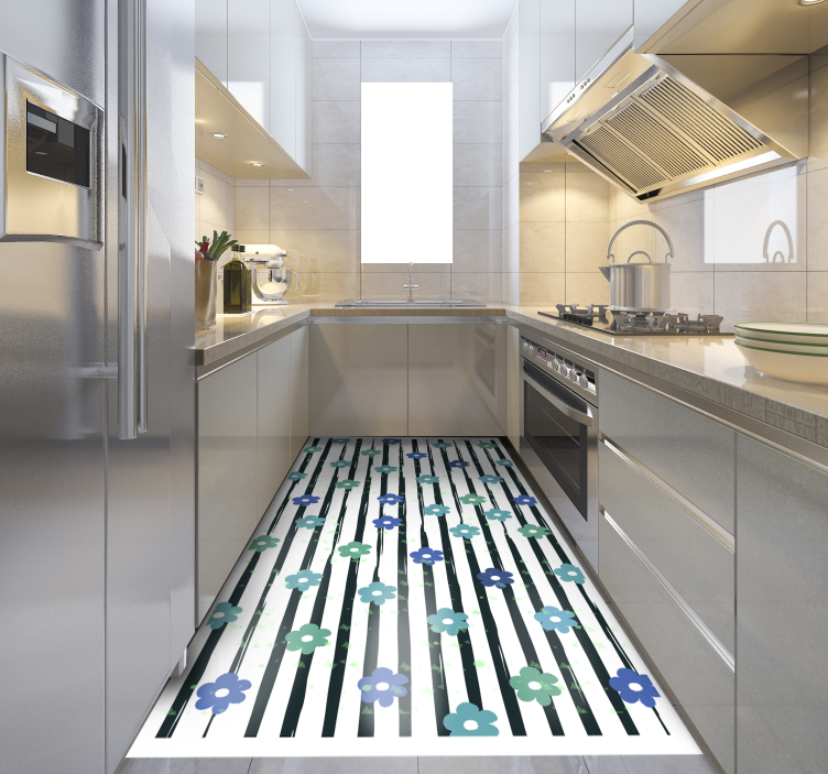 Floral Striped Design kitchen vinyl carpet - TenStickers