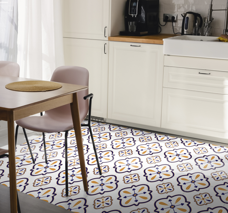 Floral Tile Replica kitchen vinyl carpet - TenStickers