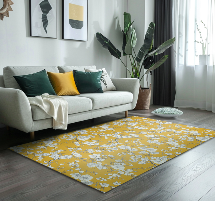 Floral vintage pattern yellow vinyl carpet - TenStickers