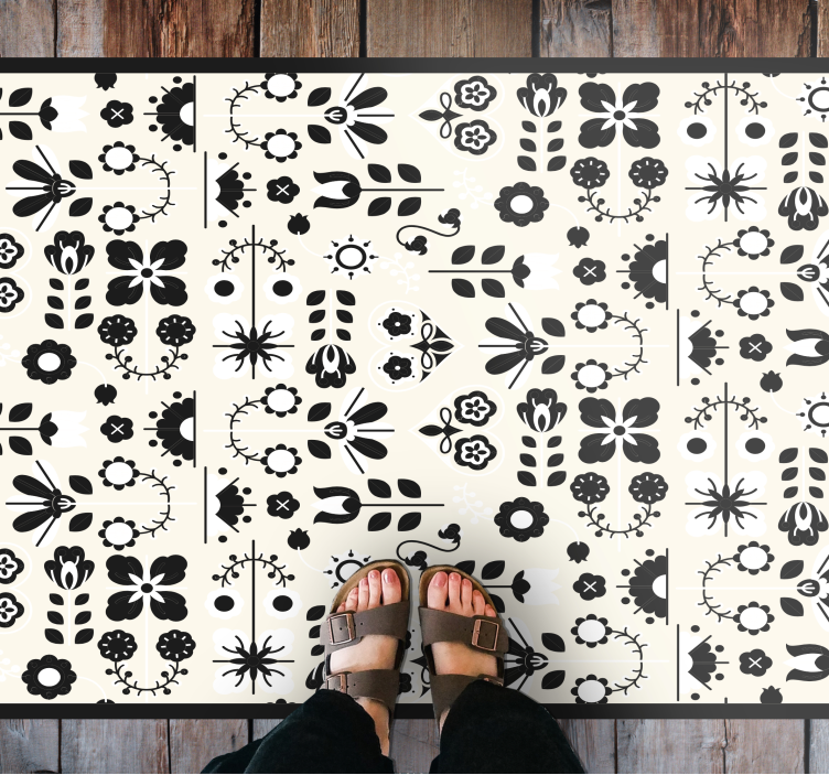 Floral vinyl carpet with black flower designs - TenStickers