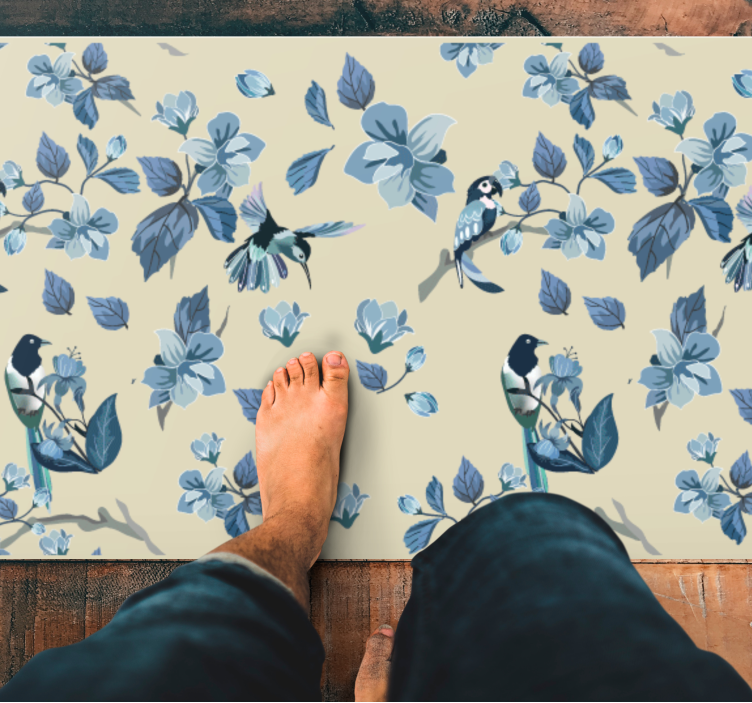 Floral vinyl carpet with blue floral accents - TenStickers