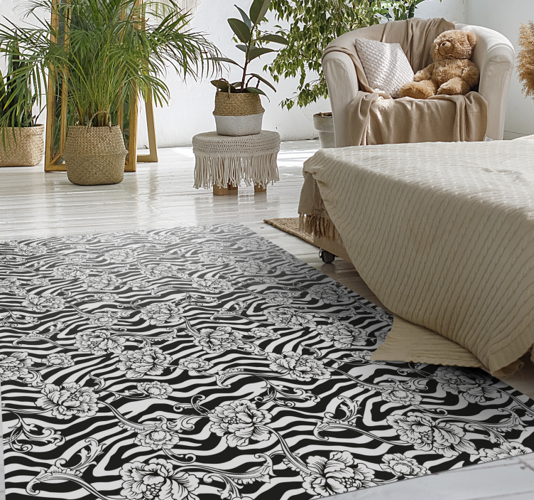 Floral Zebra Pattern animal print vinyl carpet - TenStickers