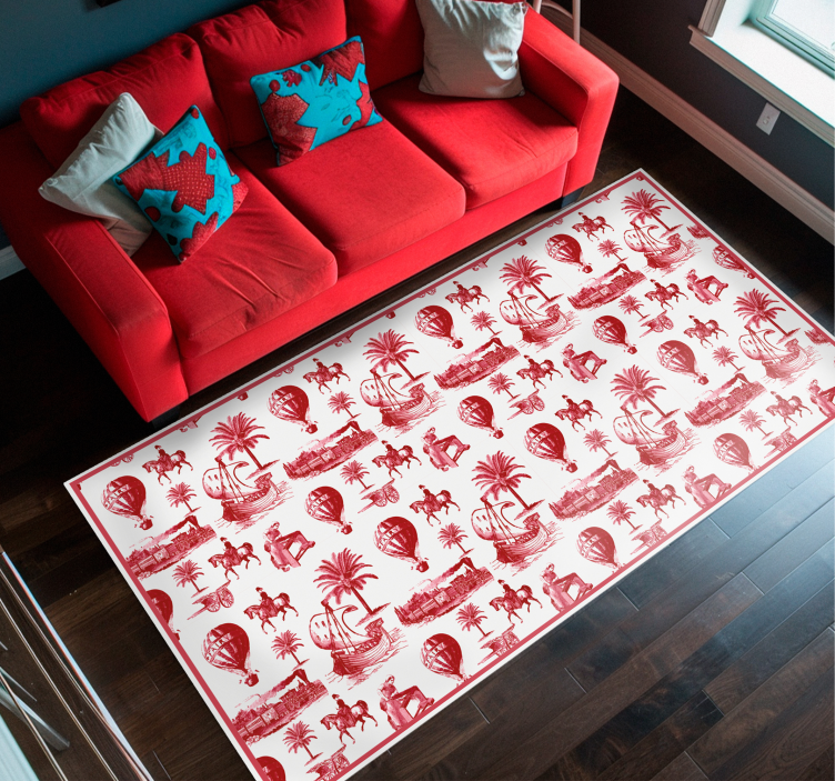 Exotic Red Animal Illustrations vintage vinyl carpet - TenStickers