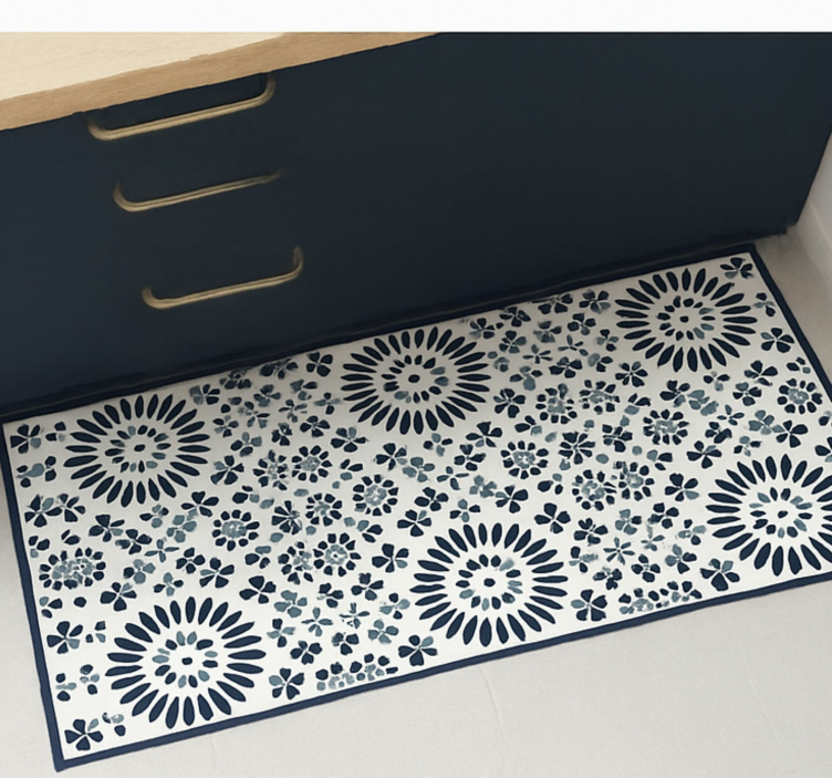 Geometric floral pattern blue vinyl carpet - TenStickers