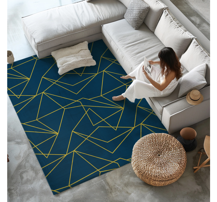 Geometric gold lines blue vinyl carpet - TenStickers