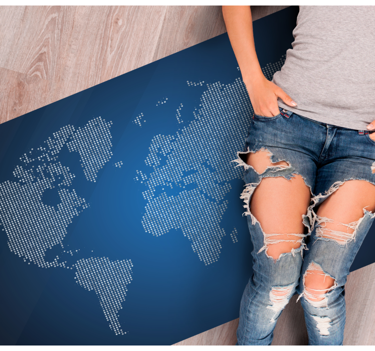 Blue graphic design world map vinyl carpet - TenStickers
