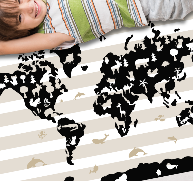 Animal Silhouettes world map vinyl carpet - TenStickers