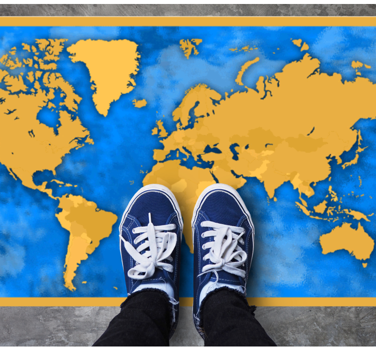 Golden and blue map world map vinyl carpet - TenStickers