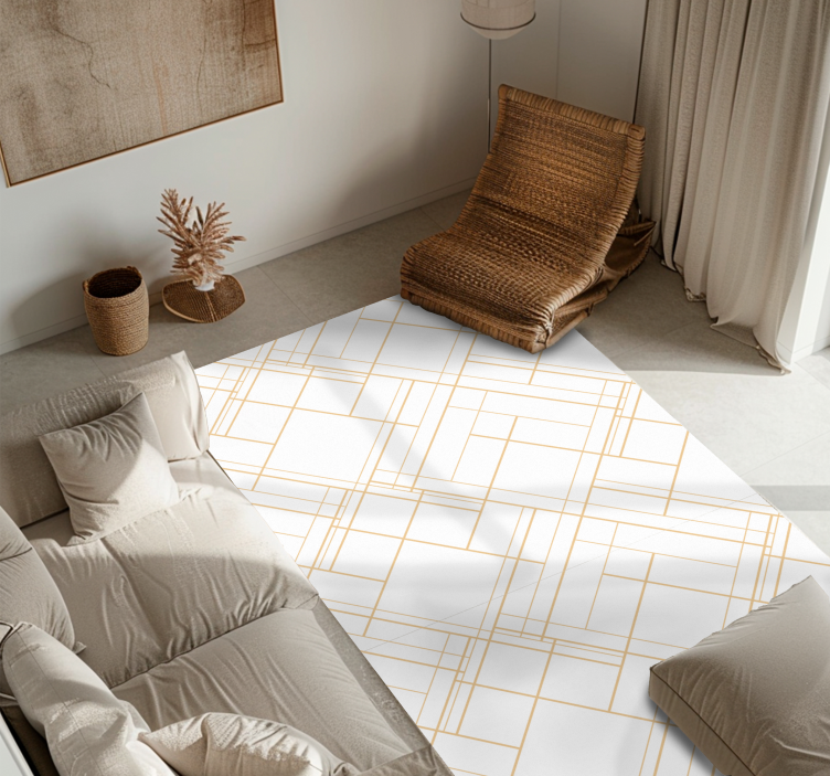 Golden irregular lines over white room rug - TenStickers