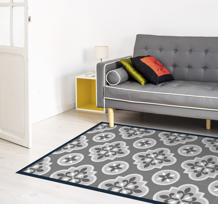 GRAYSCALE FLORAL PATTERN tile vinyl carpet - TenStickers