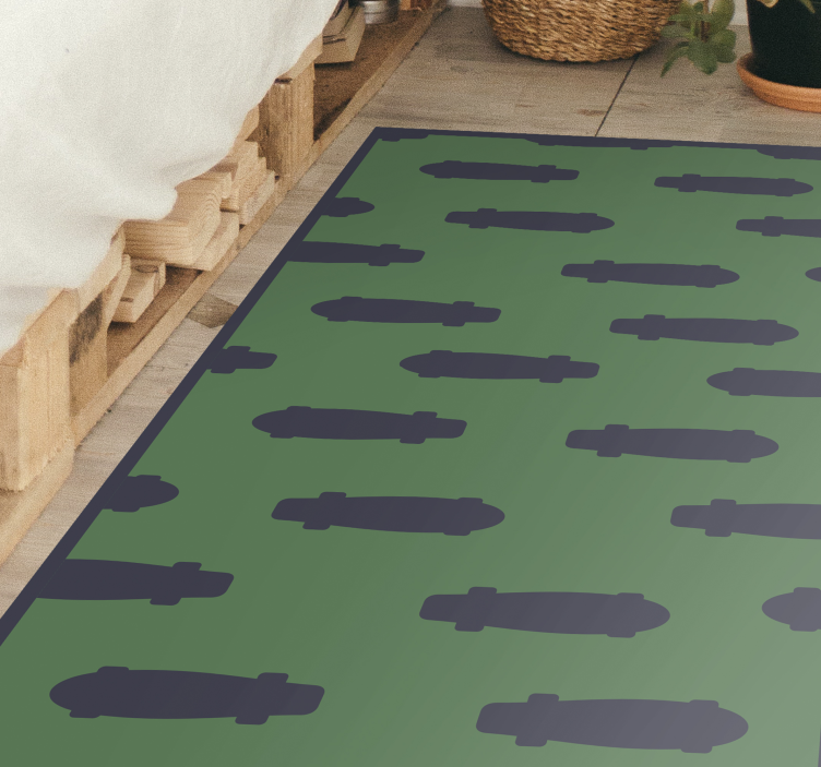 Green and Black Skateboard teen vinyl rug - TenStickers