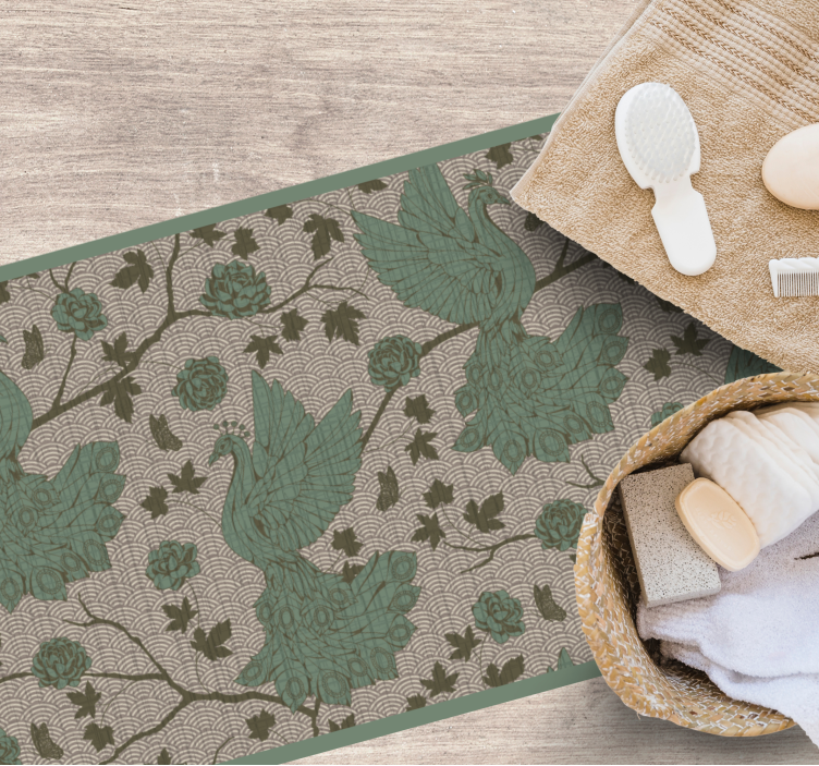 Green fauna motif floral vinyl carpet - TenStickers