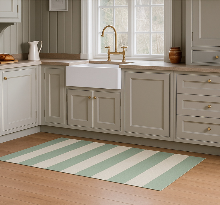 Green striped motif kitchen vinyl carpet - TenStickers