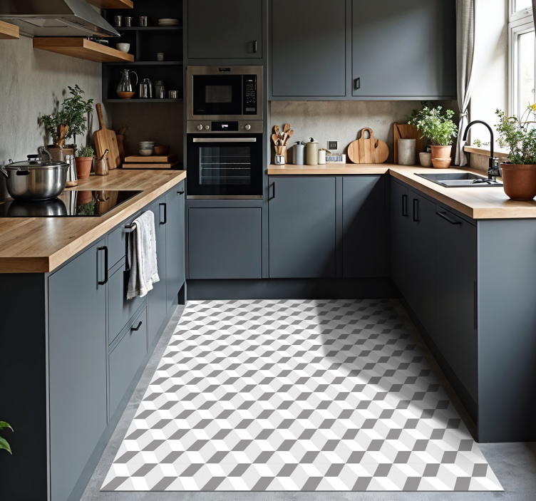 grey cubes kitchen vinyl carpet - TenStickers