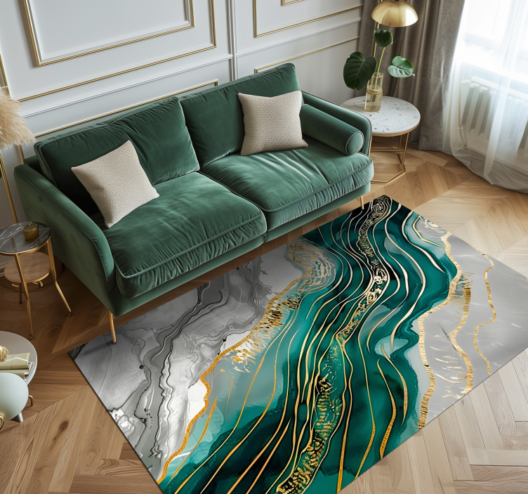 Grey & Green with golden effect marble vinyl carpet - TenStickers