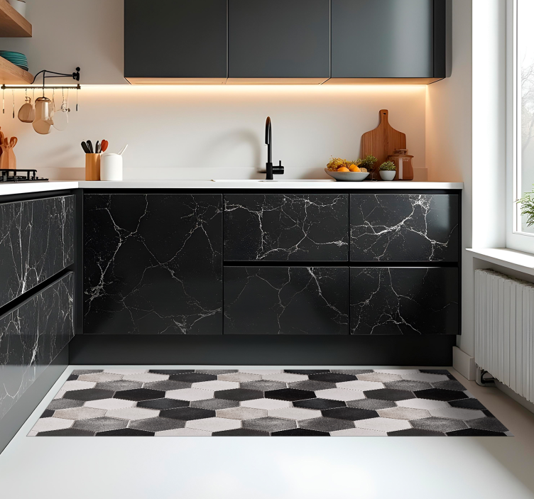 Grey hexagons kitchen vinyl carpet - TenStickers