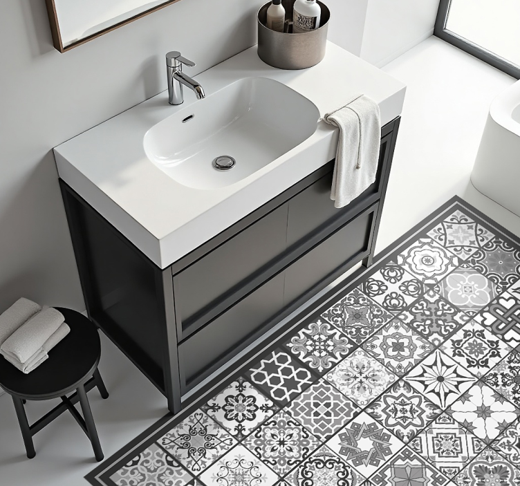 Grey tile pattern bathroom vinyl carpet - TenStickers