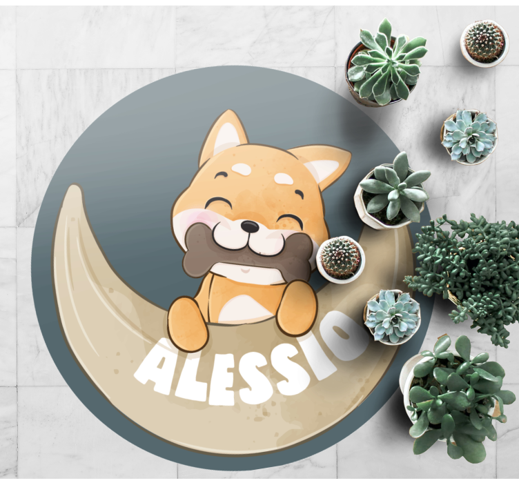 Puppy with bone and name kids vinyl carpet - TenStickers