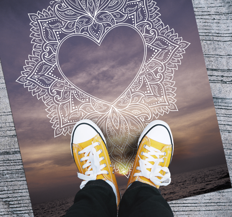 Hearted elegant design mandala vinyl carpet - TenStickers