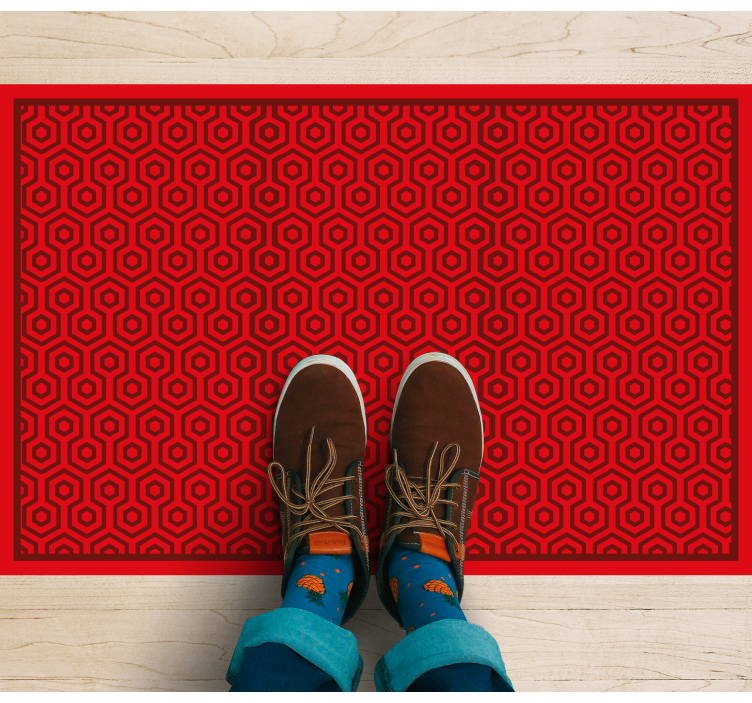 Red hexagonal arrangement geometric vinyl carpet - TenStickers