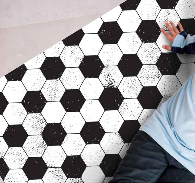 Black and white hexagonal geometric vinyl carpet - TenStickers
