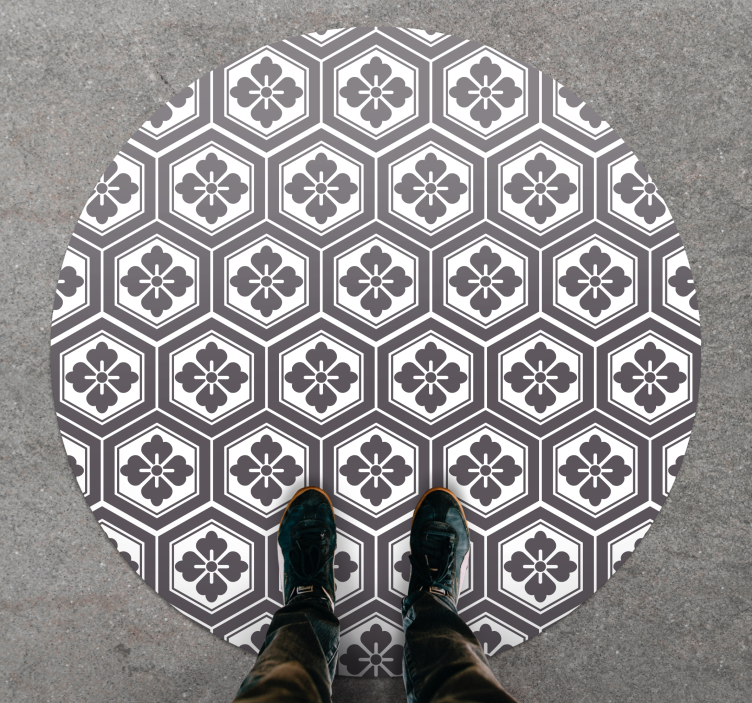 Circular vinyl carpet with hexagonal floral design - TenStickers