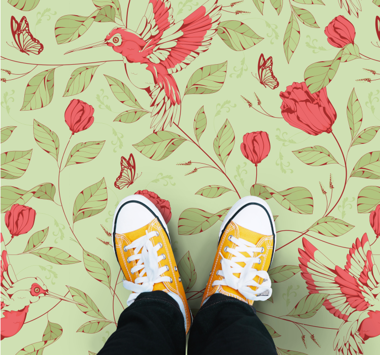 Hummingbird Floral Pattern entrance hall vinyl carpet - TenStickers
