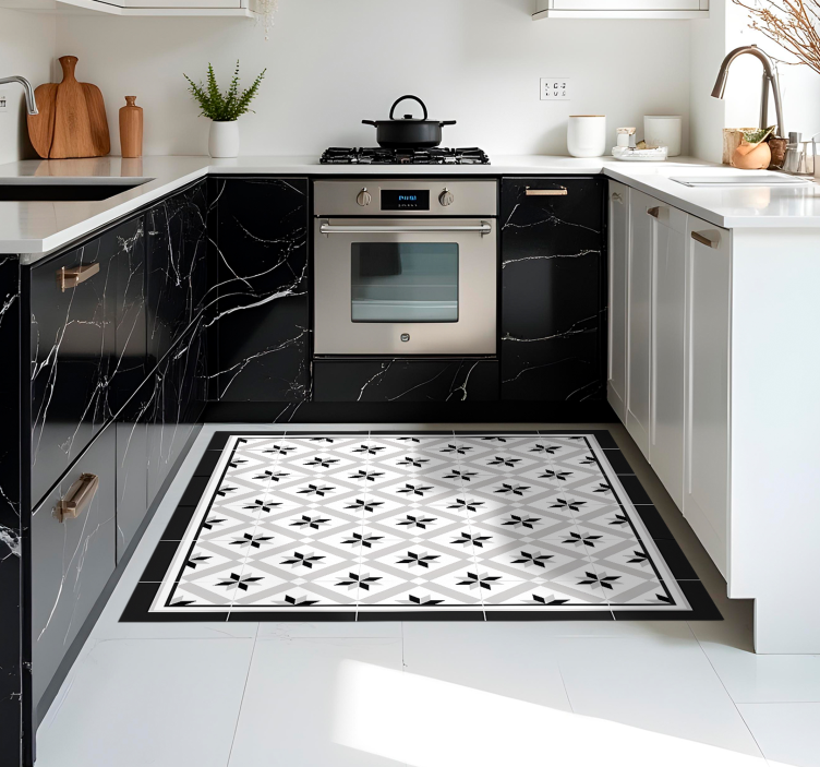 Hydraulic Black kitchen vinyl carpet - TenStickers
