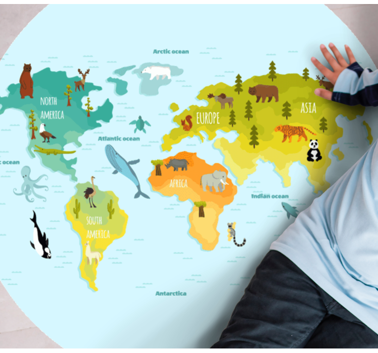 Illustrated Animal Map world map vinyl carpet - TenStickers