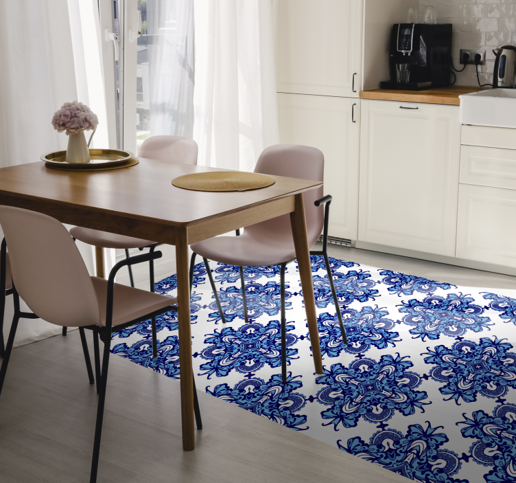 Intricate blue motif mosaic vinyl carpet - TenStickers