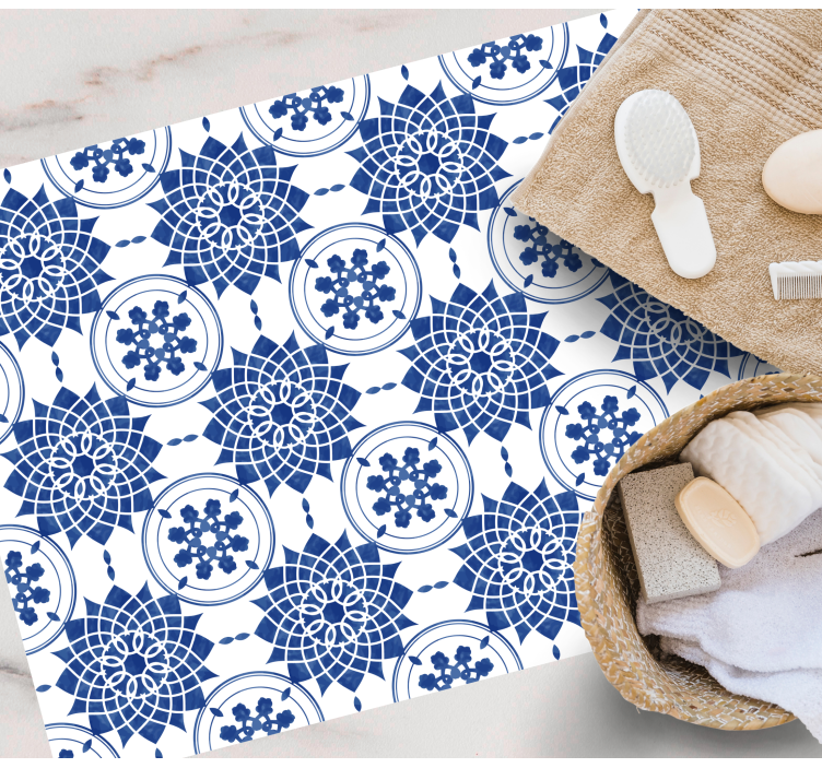 Intricate Blue Motifs mandala vinyl carpet - TenStickers