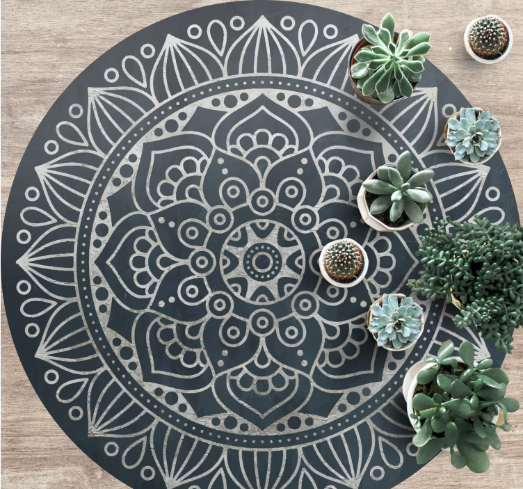 Intricate grey concept mandala vinyl carpet - TenStickers