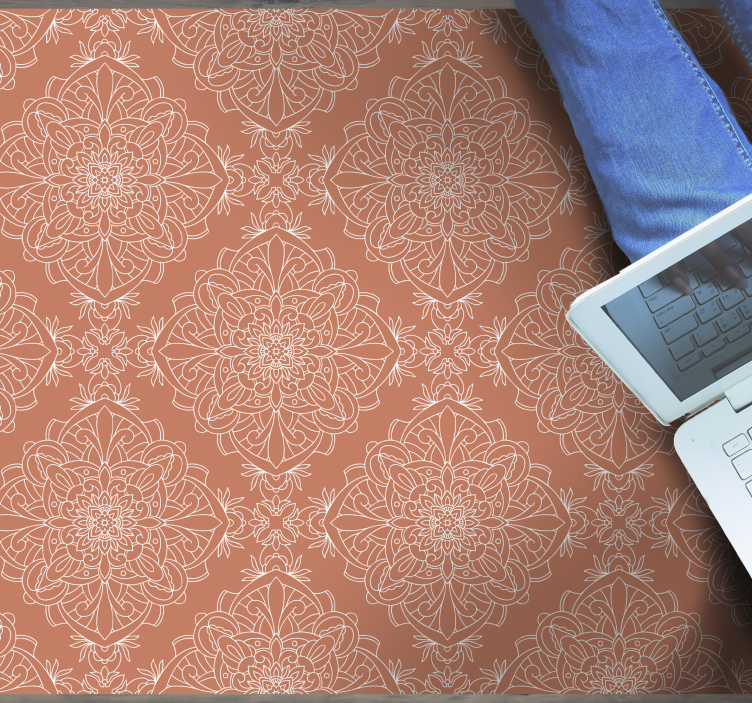 Orange tile motif mandala vinyl carpet - TenStickers