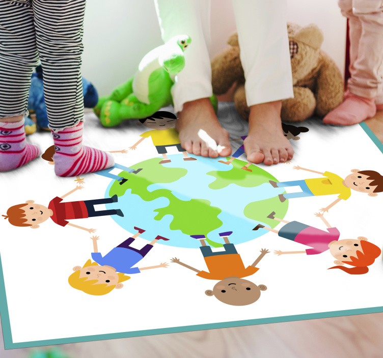 World holding hands kids vinyl carpet - TenStickers